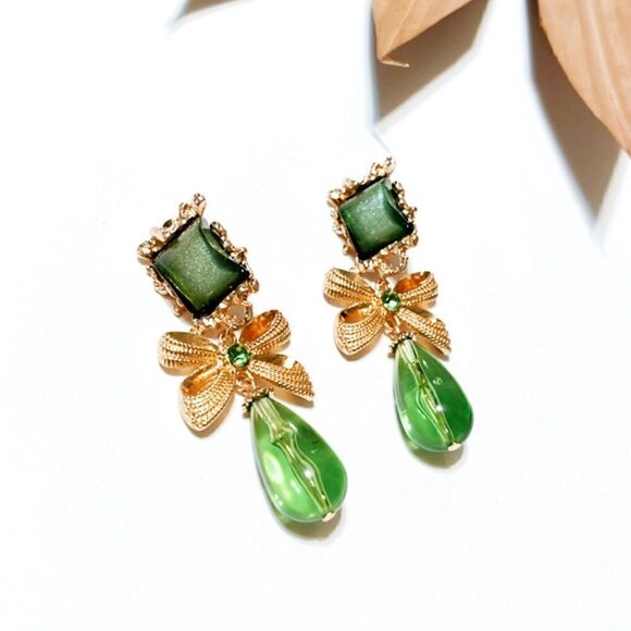 Vintage bow dangle earrings #816 - Picture 2 of 4